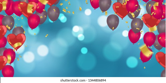 Balloon on a  background. Festive rubber ball filled with helium streamers and balloons,  celebrate background