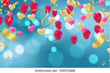 Balloon on a  background. Festive rubber ball filled with helium streamers and balloons ballons,  celebrate background