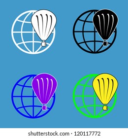 balloon on a globe. 4 different colors. fully editable