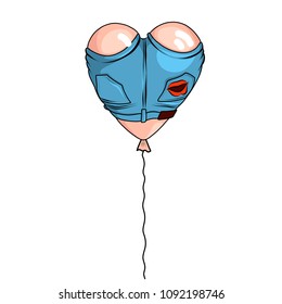 a balloon on a string in the form of a female butt in the shape of a heart in denim shorts, a stylized flat color pattern in the vector