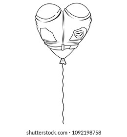 a balloon on a string in the form of a female butt in the shape of a heart in denim shorts, a stylized flat color pattern in the vector