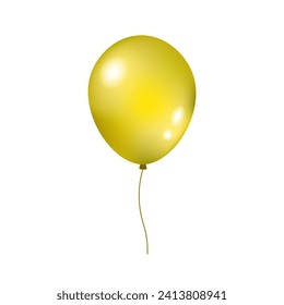 Balloon on a string icon. Flat, yellow, inflatable ball, balloon on a rope. Vector icon