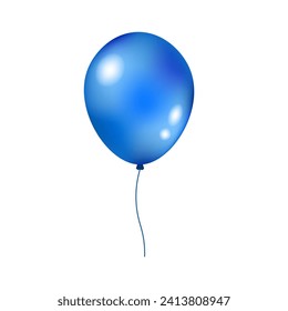 Balloon on a string icon. Flat, blue, balloon on a rope, inflatable ball. Vector icon