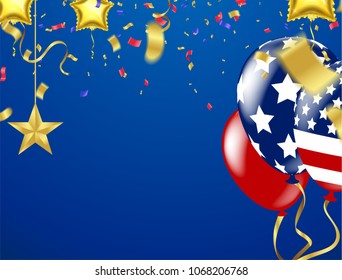 balloon on transparent on star pattern background, Vector illustration. independence day card United States July 4