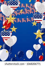 balloon on transparent on star pattern background, Vector illustration. independence day card United States July 4