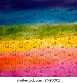 balloon on watercolor rainbow background
