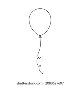 Balloon one line art, hand drawn continuous contour. Festive decoration. Doodle, sketch style, minimalist design. Editable stroke. Isolated. Vector illustration