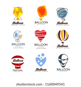 Diseño original en globo, logotipo creativo para la marca corporativa, vacaciones de verano, festival, viajes, turismo vectores Ilustraciones