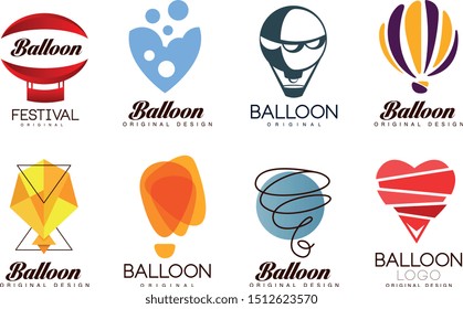 Balloon original design set, creative logo for corporate brand identity, summer holidays, festival, travel, tourism vector Illustrations