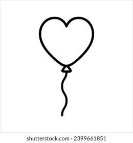 Balloon outline icon. Balloon with string in line cartoon style. Shape of ballons for birthday, party and wedding. Black contour of baloon silhouettes in doodle minimal style. Vector. 
