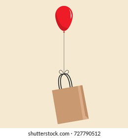 Balloon and paper bag vector. free space for text.