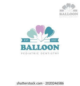 balloon pediatric dentistry logo, modern vintage fun creative tooth as balloon vector
