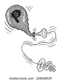 Balloon Peso Mexico Deflate Pop Sketch Line Art Illustration Vector 