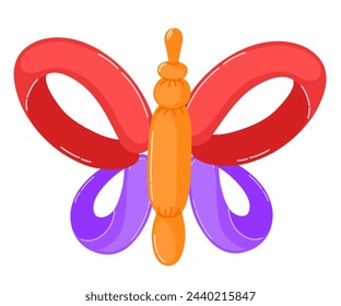 Balloon pet. Cartoon helium butterfly characters, colorful bubble animals. Toys for kids festival, birthday party. Entertainment equipment, butterfly, flower, pets. Vector hand draw illustration 