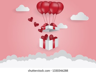 Balloon pick up gift box opening in the air concept vector