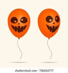 Balloon with a picture of scary faces. Halloween design with Volumetric and Flat balloon. Flat design. Jack o lantern