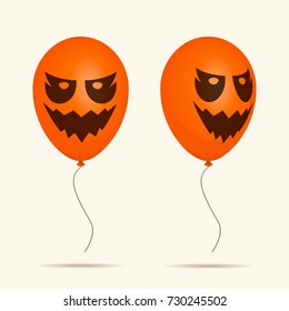 Balloon with a picture of scary faces. Halloween design with Volumetric and Flat balloon. Flat design. Jack o lantern.