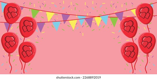 a balloon with a pink background and a love decoration that has a free space for editing again, suitable for use in designs with the theme of festival celebrations, birthdays in the form of EPS which 