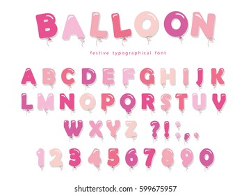 Balloon pink font. Cute ABC letters and numbers. For birthday, baby shower. Girly.