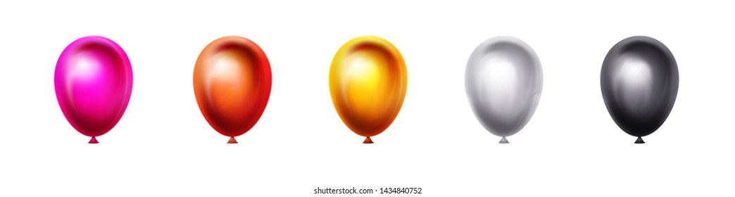 Balloon in pink, red, yellow, gold, silver, black color isolated on white. Balloons vector illustration for birthday, party invitation, anniversary, celebration and event decoration. Realistic 3d icon