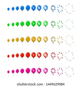 balloon pop, explosion, burst animation step, frames isolated on white