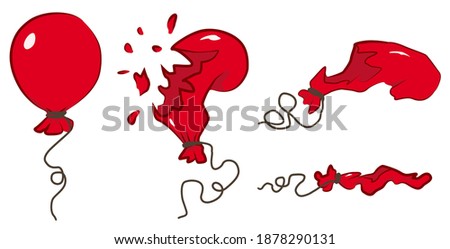 Balloon popping cartoon design element animation stages sequence set, isolated color vector, horizontal
