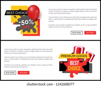 Balloon and presents gift decorated by bows. Sellout and special shop offer, price off. Premium goods and best choice blots vector web site templates