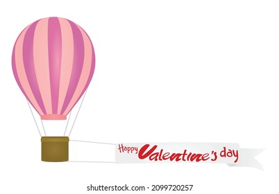 Balloon pulling Happy Valentine~s day banner. vector