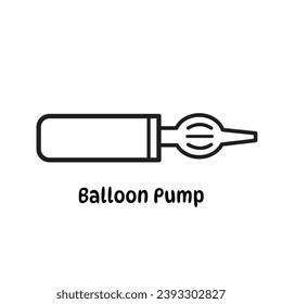 Balloon Pump Blower manual, hand held push air inflator portable vector icon outline isolated on square white background. Simple flat minimalist cartoon art styled drawing.