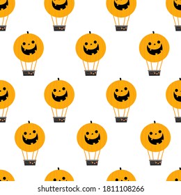 Balloon pumpkin illustration seamless pattern on white background for Halloween wallpaper, wrapping paper, greeting card etc.