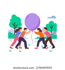 Empuje del globo, moviendo globos en un desafío del equipo