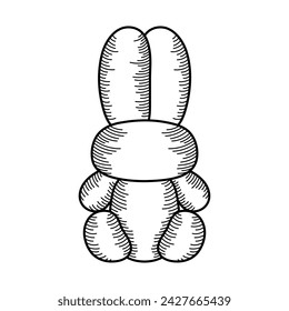 Balloon Rabbit linear Illustration. Animal balloon and bubble sticker. Cute rabbit in outline style. Sticker, print, element design for card, invitation