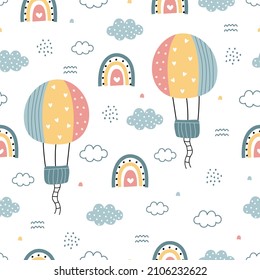 Balloon with rainbows in the sky baby seamless pattern Used for print, wallpaper, textiles