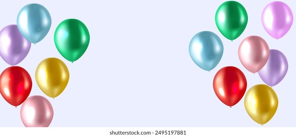 Balloon realistic border template for birhday greeting cards, holidays. Creative vector glossy helium balloons. Happiness concept