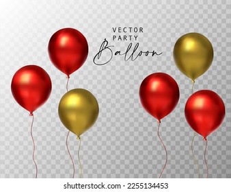 Balloon red white party set isolated on transparent background. Vector realistic 3d celebration birthday glossy gift