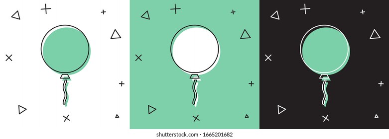 Balloon with ribbon set icon isolated on white and green, black background.  Vector Illustration