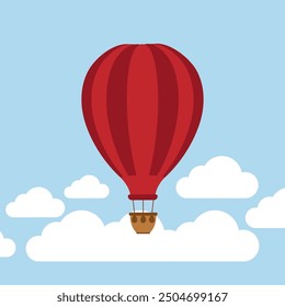Ein Ballon steigt in den Himmel unter weißen Wolken.