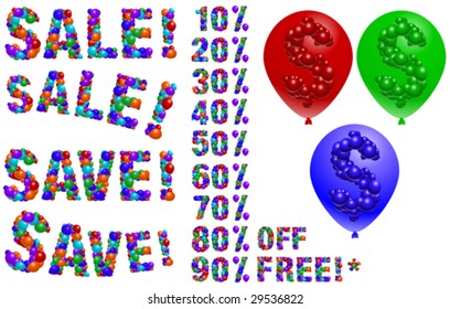 Balloon sales signs and text - vector