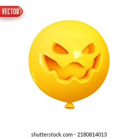 Balloon Scary face for Halloween. Realistic 3d design element In plastic cartoon style. Icon isolated on white background. Vector illustration