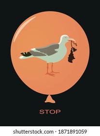 A balloon and a Seagull. Protection of animals and the environment.