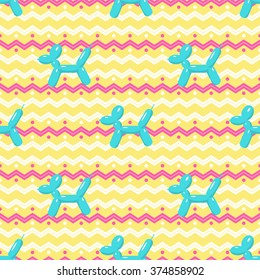 Balloon seamless pattern, beautiful colorful puppy illustration. Vector inflatable dog balloon for festival celebration. Animal background for children and family. Flat happy baby birthday design.