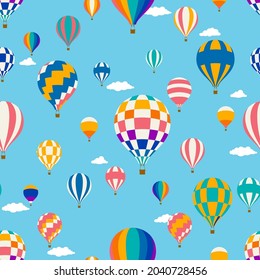 balloon seamless pattern. cute funny holiday background. cloud on blue sky.