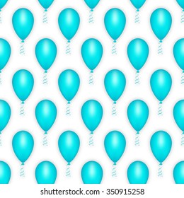 Balloon seamless pattern happy birthday party, holiday decoration carnival festival design background. Streamer ribbon spiral. Color  blue. Vector illustration