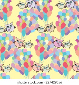 balloon seamless pattern with owl 