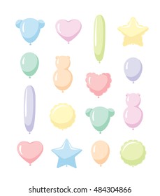 Balloon Set: Collection of party Balloons in pastel colors and different Shapes