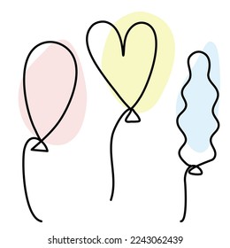Balloon set. Continuous line. Flat style. Vector illustration 