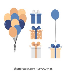  
balloon set and gift boxes set on the white background