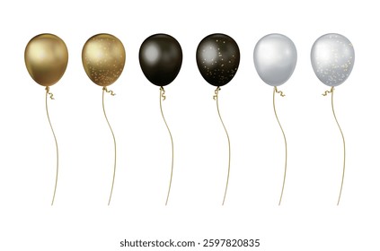 Balloon set, gold, black, white, with glitter, suitable for festivals, parties, sales