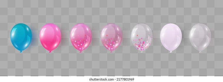 Balloon set isolated on png background. Festive 3d helium balloons, vector template for anniversary, birthday party design. Birthday balloon flying for party. Vector celebration banner.