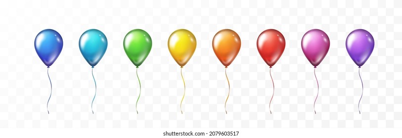 Balloon set isolated on transparent background. Vector realistic golden colorful festive 3d helium balloons template for anniversary, birthday party design